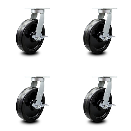 Service Caster 10 Inch Extra Heavy Duty Phenolic Wheel Swivel Caster Set with Brakes SCC, 4PK SCC-KP92S1030-PHR-SLB-4
